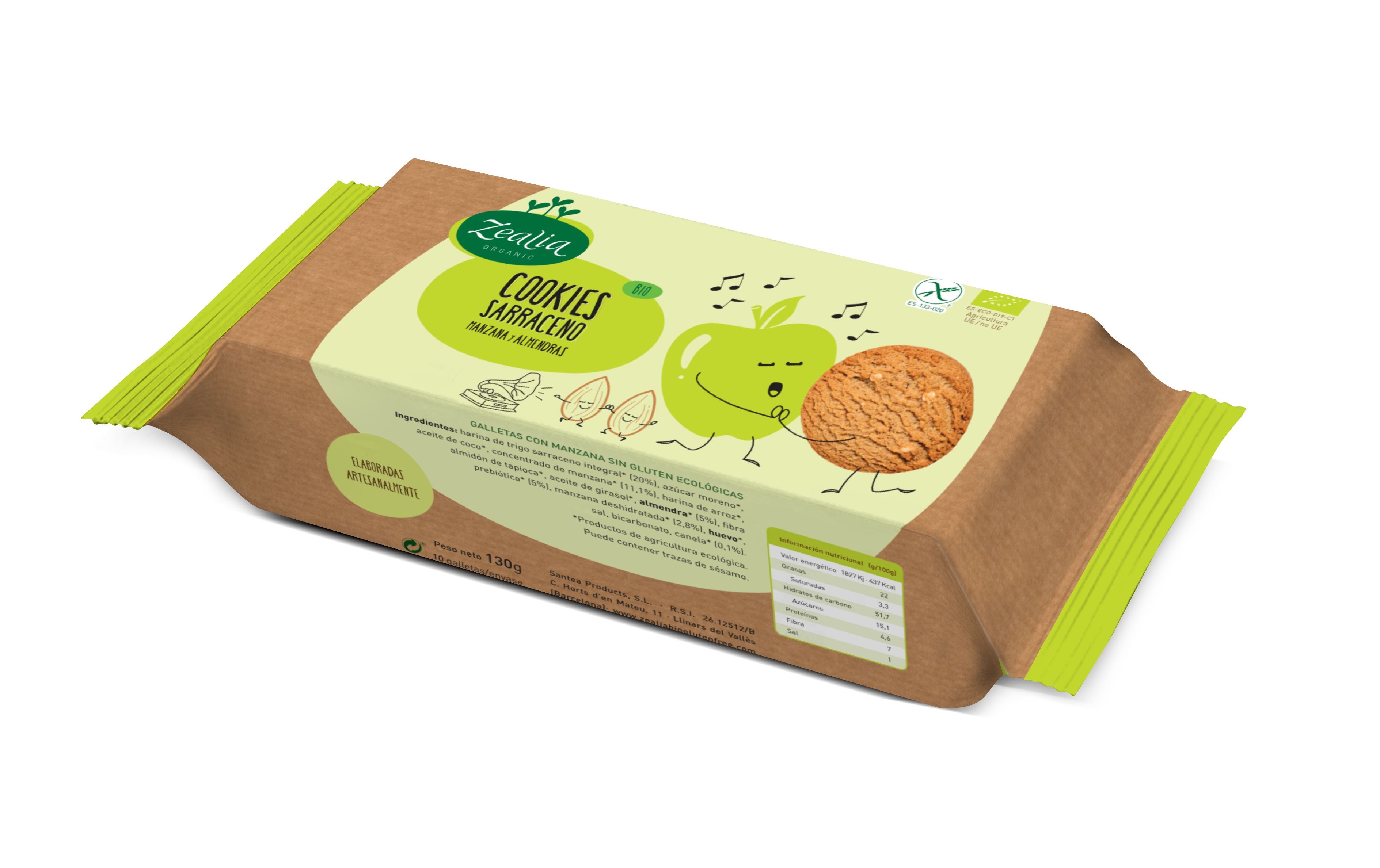 COOKIES SARRACENO MANZANA Y ALMENDRAS S/G BIO 130gr - ZEALIA