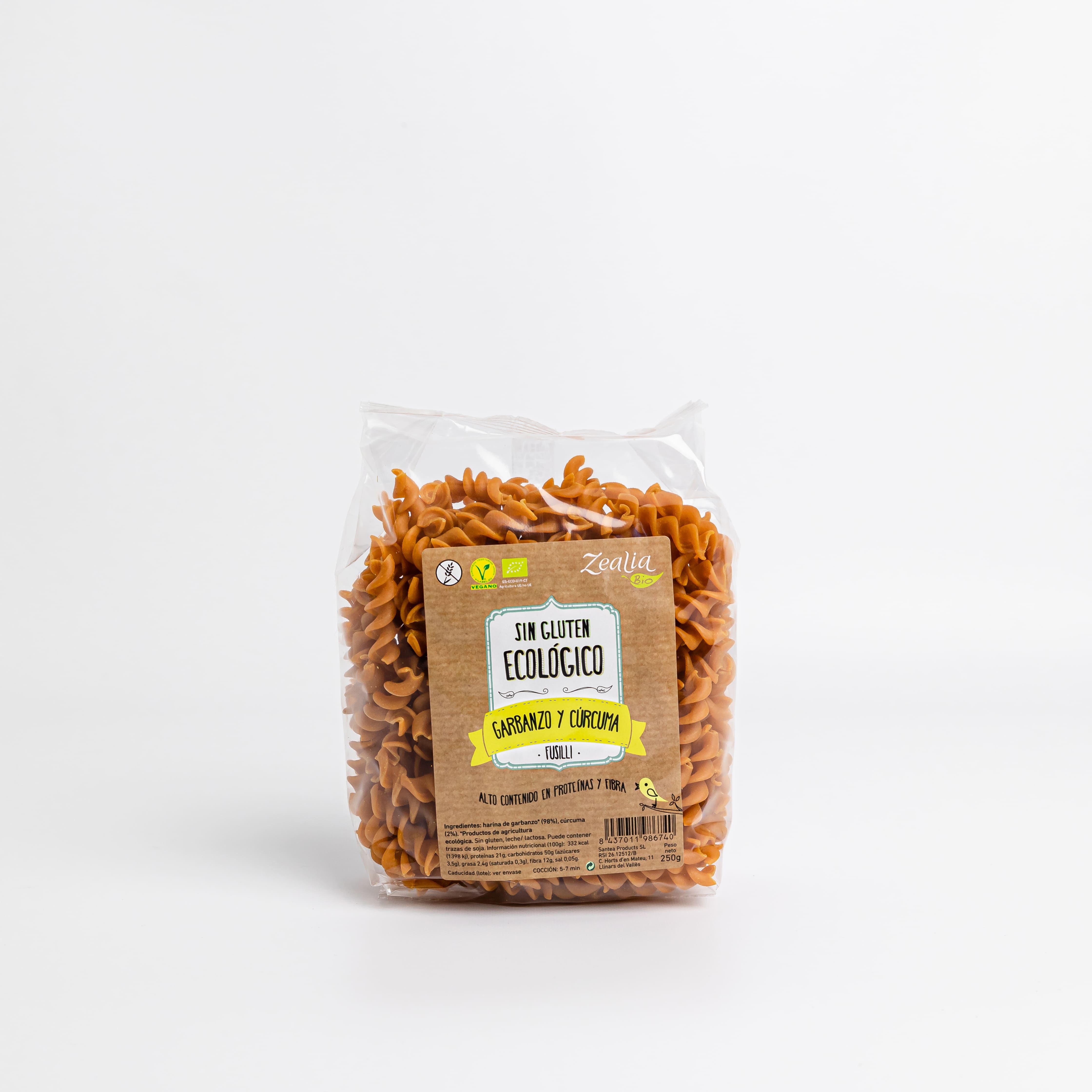 FUSILLI GARBANZO Y CÚRCUMA S/G BIO 250gr-ZEALIA