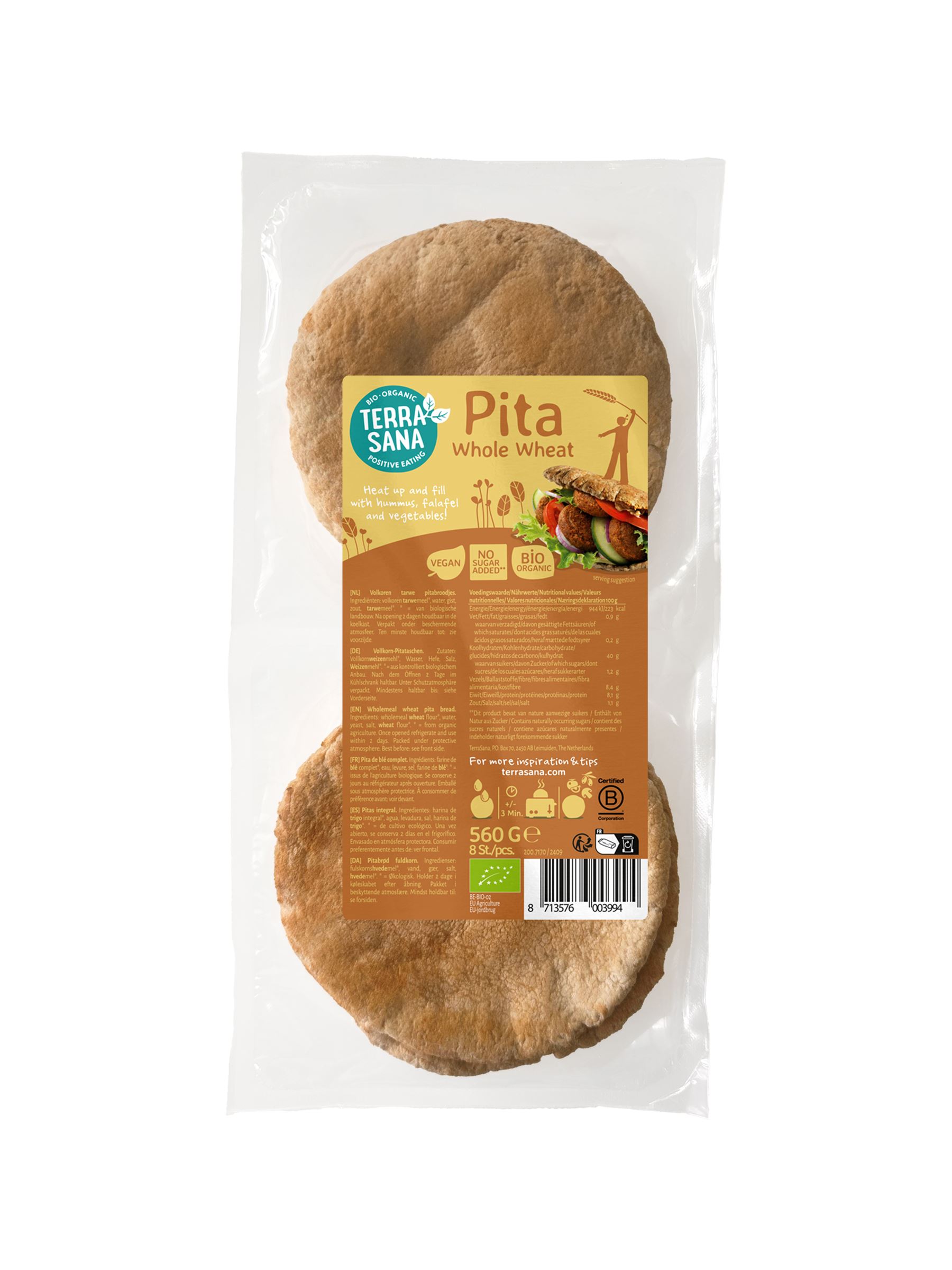 PAN PITA TRIGO INTEGRAL BIO 560gr-TERRASANA